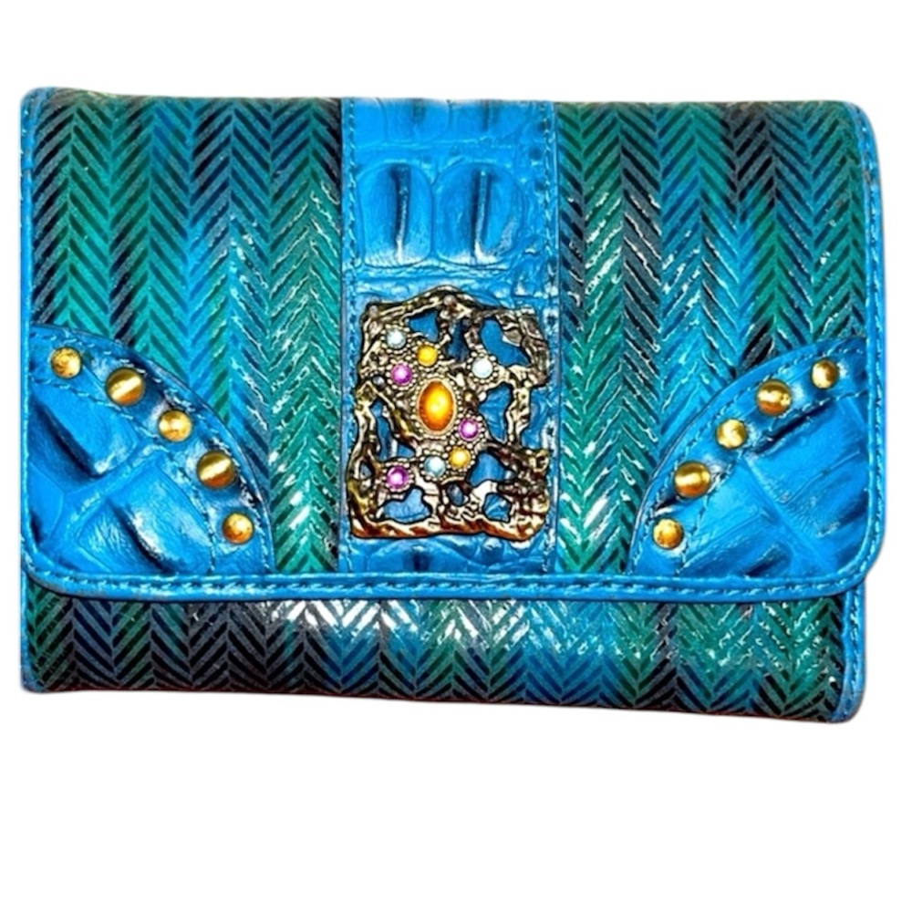 Sharif Blue and Green Wallet with Gold Accents